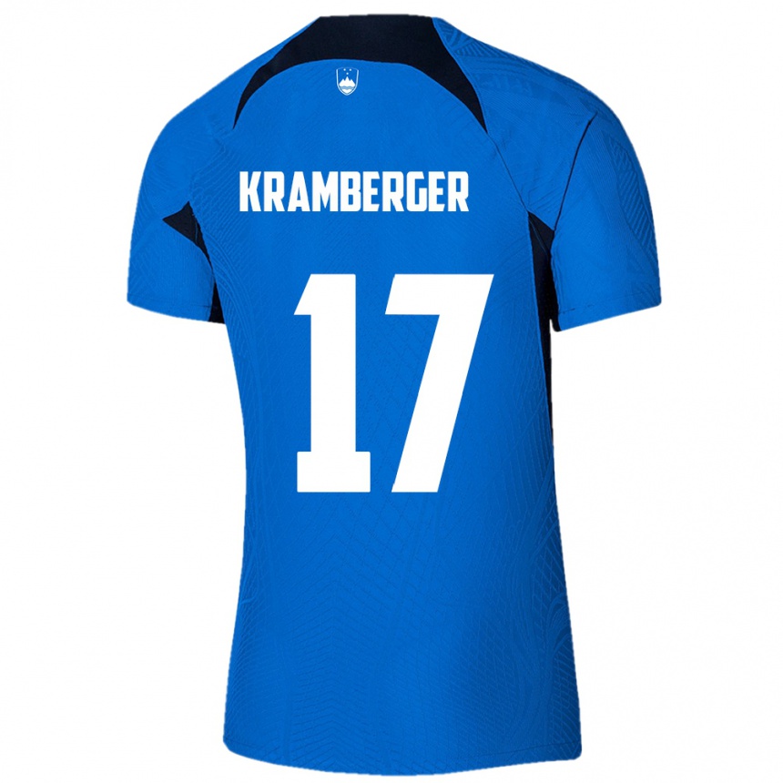 Niño Fútbol Camiseta Eslovenia Enej Kramberger #17 Azul 2ª Equipación 24-26 Perú