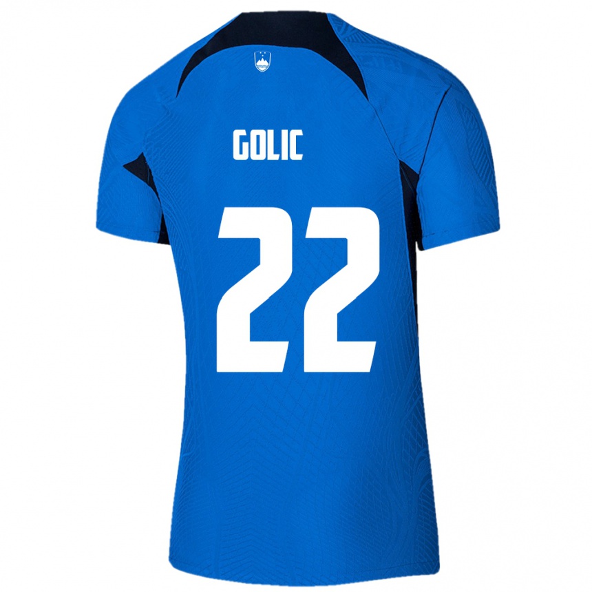 Niño Fútbol Camiseta Eslovenia Tilen Golic #22 Azul 2ª Equipación 24-26 Perú