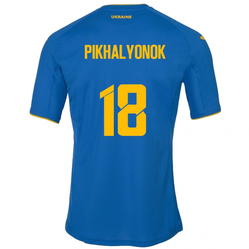 Niño Fútbol Camiseta Ucrania Oleksandr Pikhalyonok #18 Azul 2ª Equipación 24-26 Perú