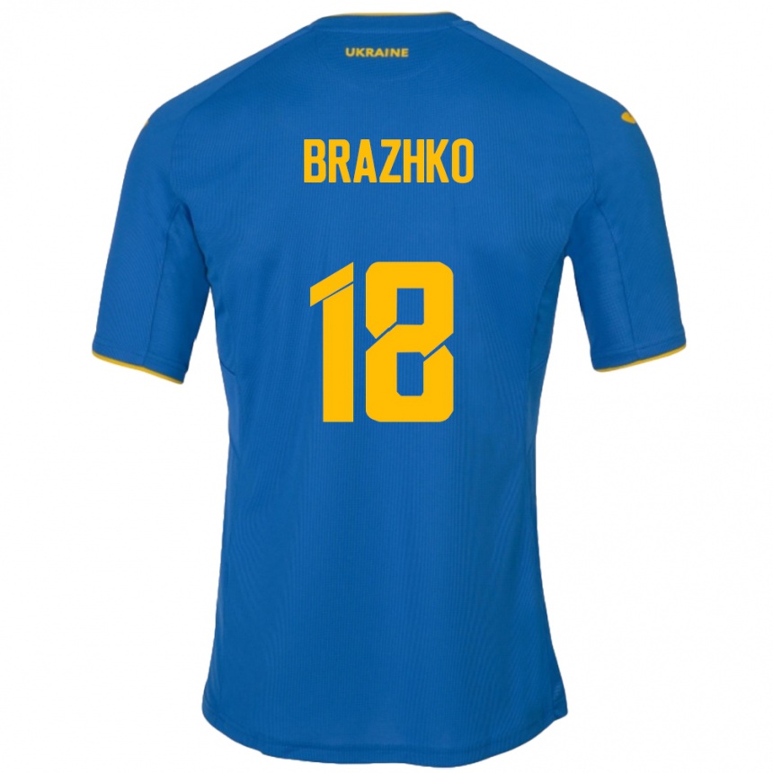 Niño Fútbol Camiseta Ucrania Volodymyr Brazhko #18 Azul 2ª Equipación 24-26 Perú