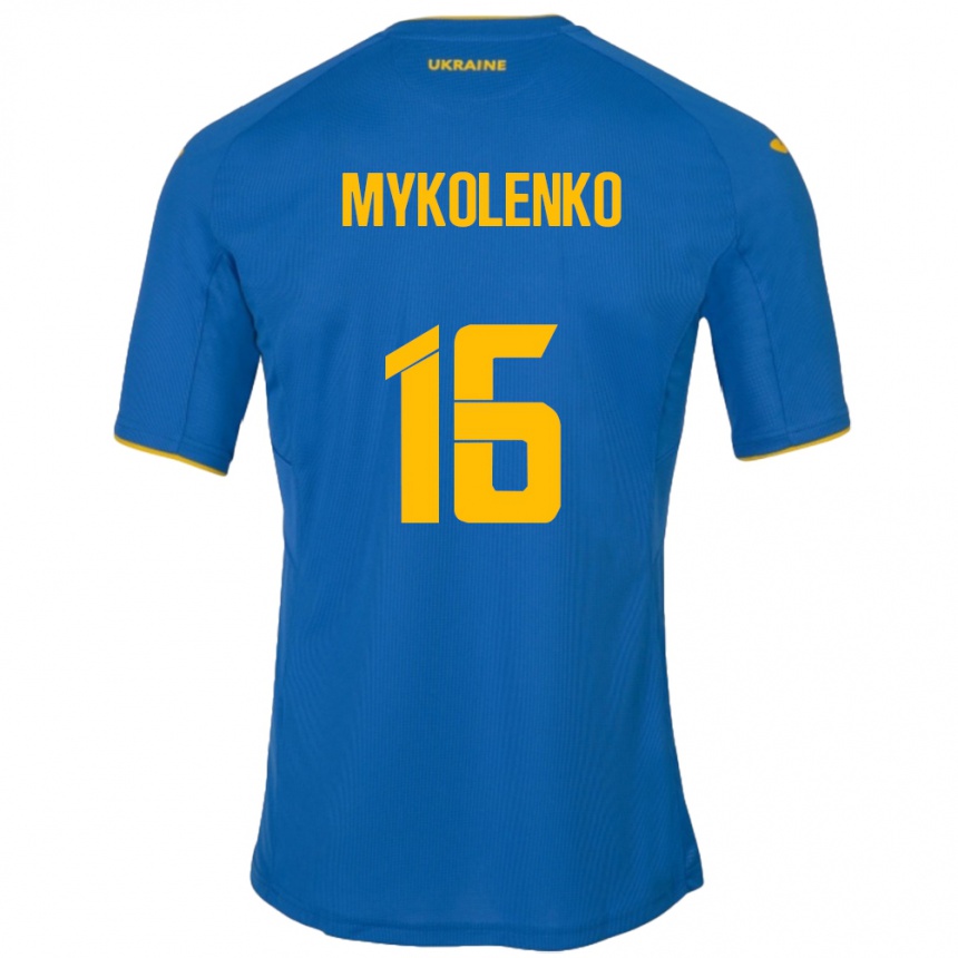 Niño Fútbol Camiseta Ucrania Vitaliy Mykolenko #16 Azul 2ª Equipación 24-26 Perú