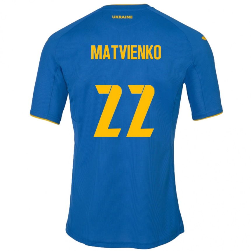 Niño Fútbol Camiseta Ucrania Mykola Matvienko #22 Azul 2ª Equipación 24-26 Perú