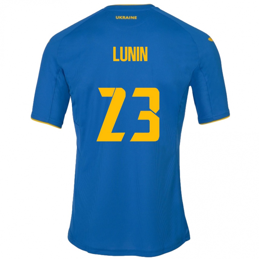 Niño Fútbol Camiseta Ucrania Andriy Lunin #23 Azul 2ª Equipación 24-26 Perú