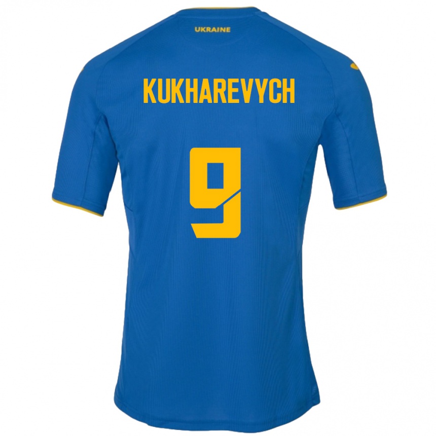 Niño Fútbol Camiseta Ucrania Mykola Kukharevych #9 Azul 2ª Equipación 24-26 Perú