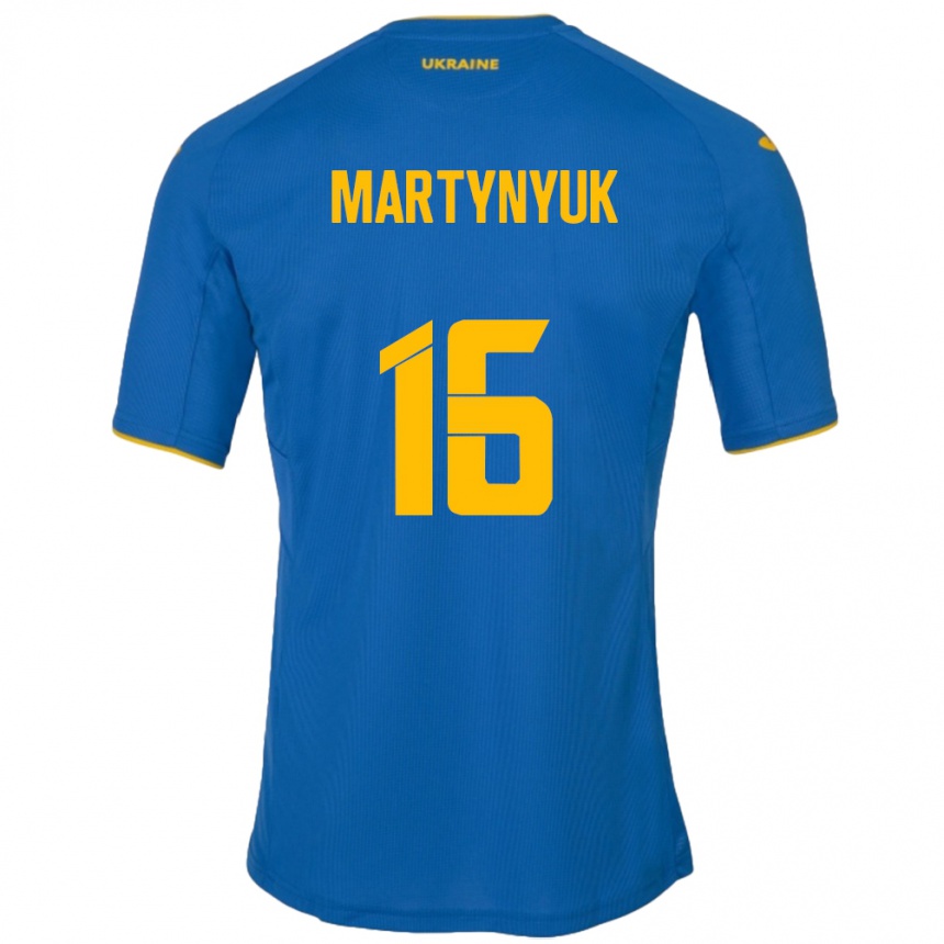 Niño Fútbol Camiseta Ucrania Oleksandr Martynyuk #16 Azul 2ª Equipación 24-26 Perú