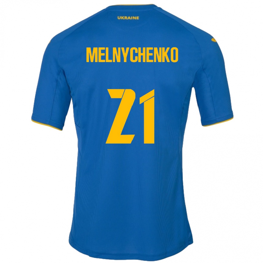 Niño Fútbol Camiseta Ucrania Maksym Melnychenko #21 Azul 2ª Equipación 24-26 Perú