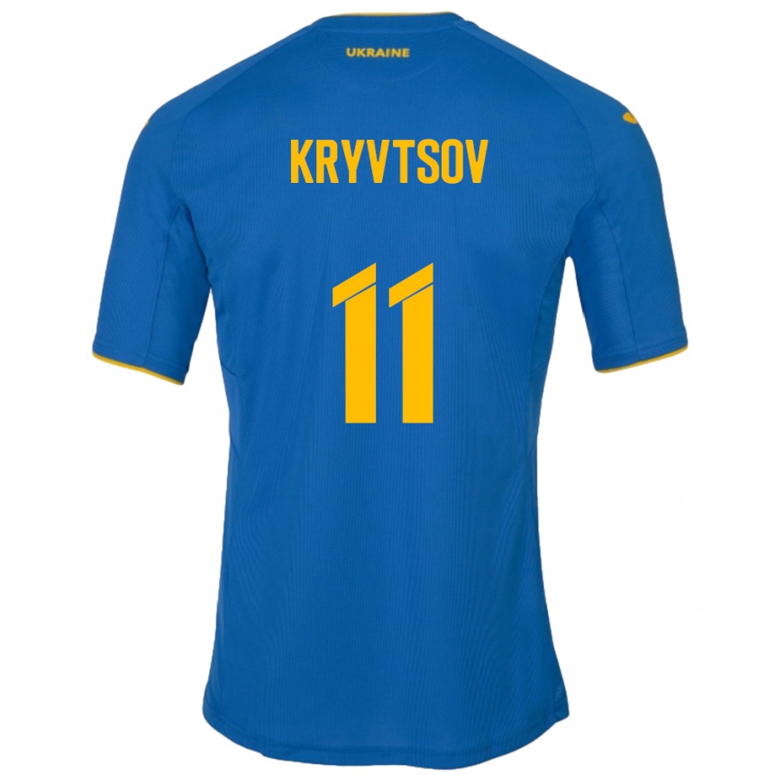 Niño Fútbol Camiseta Ucrania Nikita Kryvtsov #11 Azul 2ª Equipación 24-26 Perú