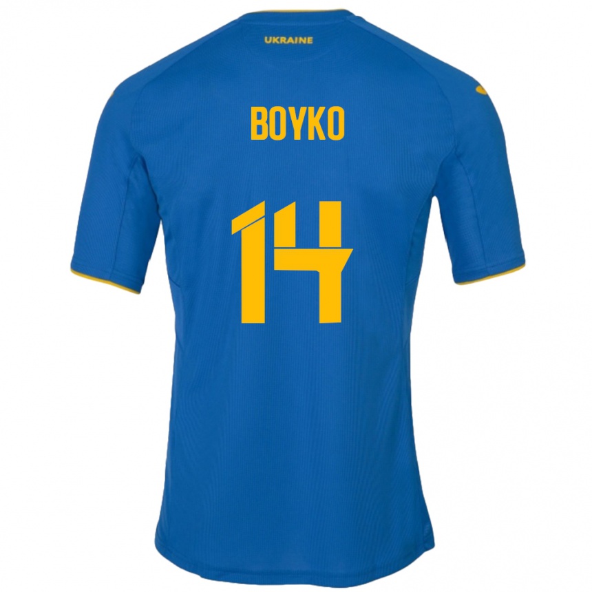 Niño Fútbol Camiseta Ucrania Evgen Boyko #14 Azul 2ª Equipación 24-26 Perú