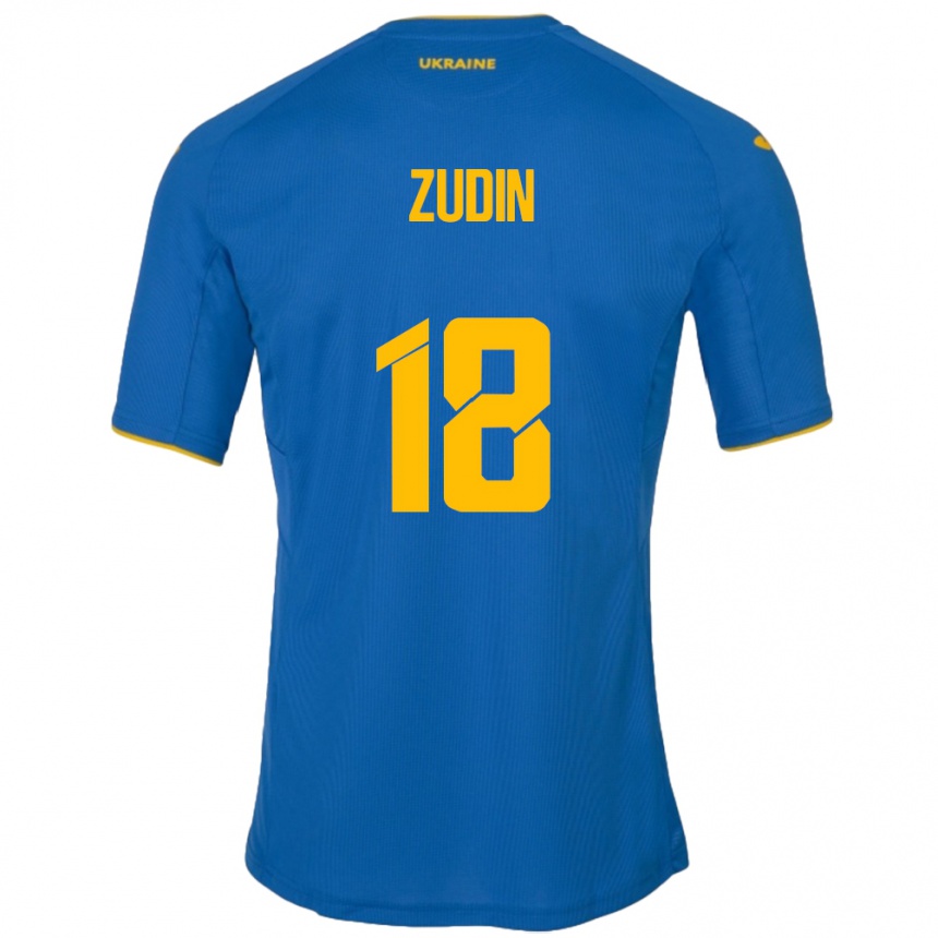 Niño Fútbol Camiseta Ucrania Dmytro Zudin #18 Azul 2ª Equipación 24-26 Perú