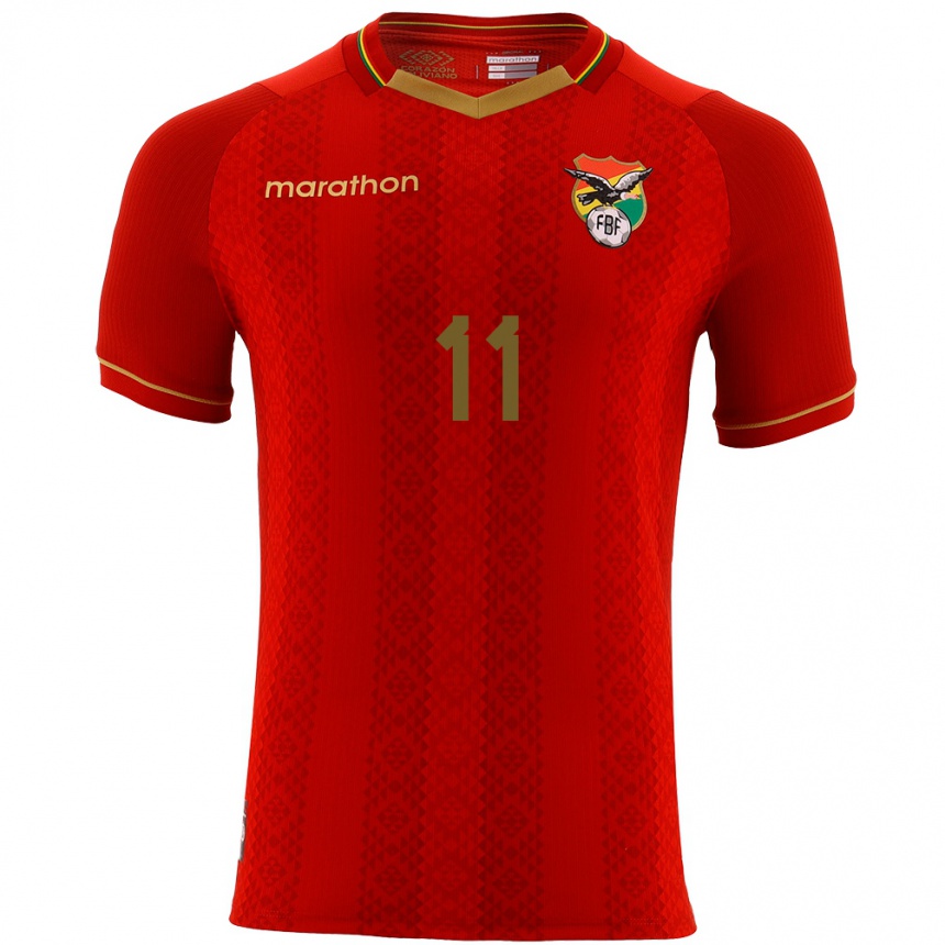 Niño Fútbol Camiseta Bolivia Carmelo Algarañaz #11 Rojo 2ª Equipación 24-26 Perú