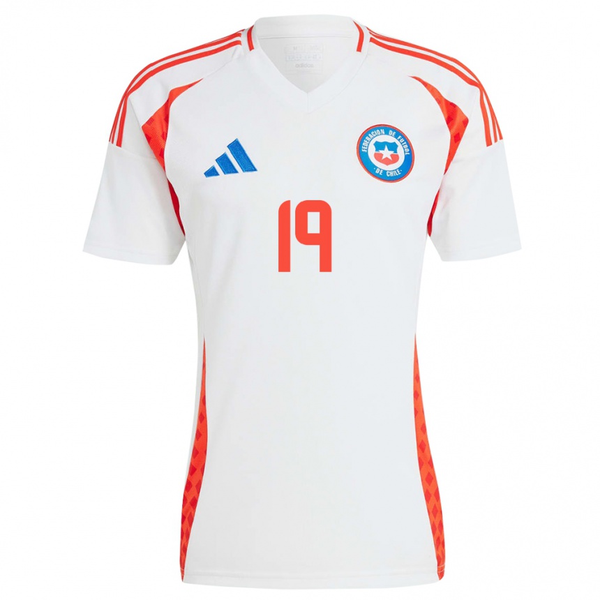 Niño Fútbol Camiseta Chile Valentina Navarrete #19 Blanco 2ª Equipación 24-26 Perú