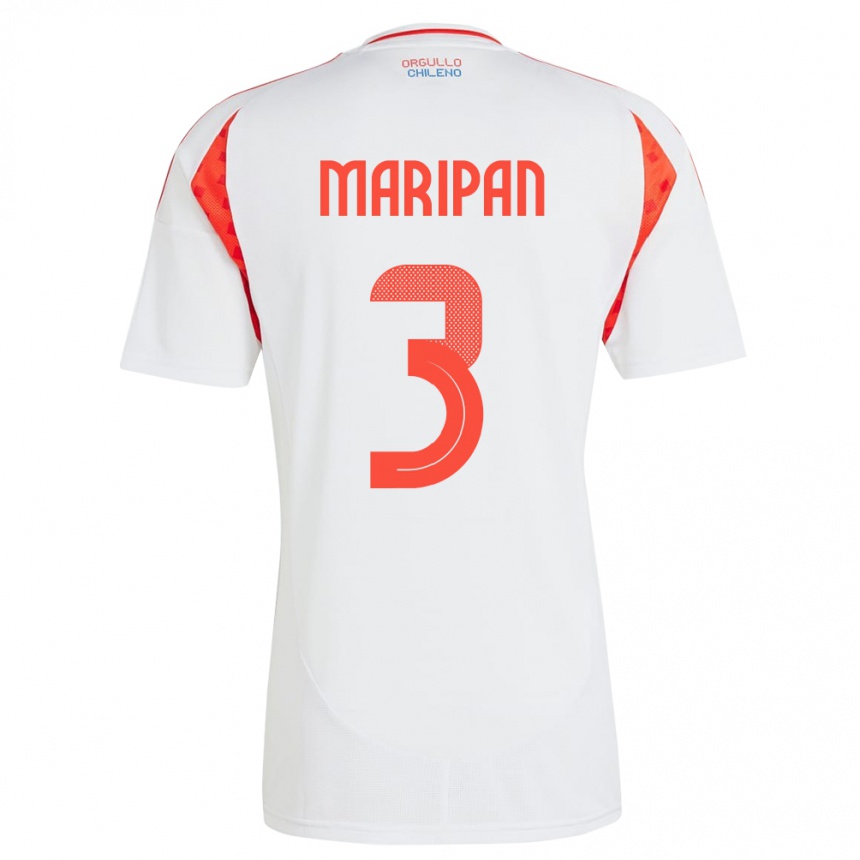 Niño Fútbol Camiseta Chile Guillermo Maripán #3 Blanco 2ª Equipación 24-26 Perú