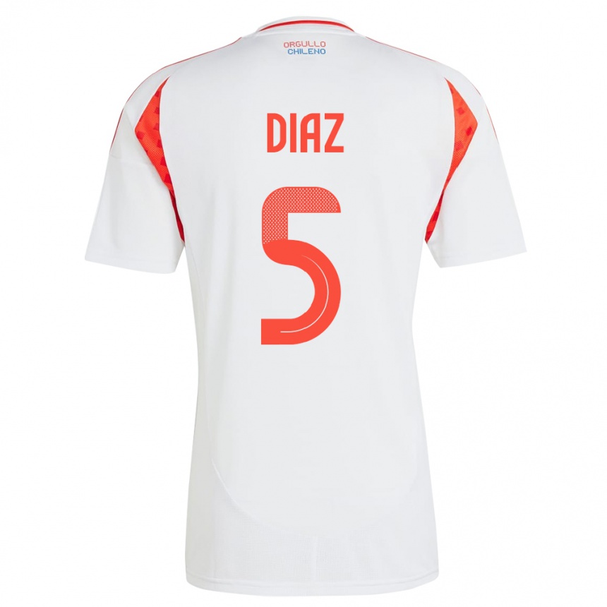 Niño Fútbol Camiseta Chile Paulo Díaz #5 Blanco 2ª Equipación 24-26 Perú