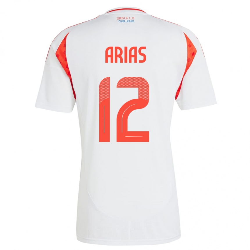 Niño Fútbol Camiseta Chile Gabriel Arias #12 Blanco 2ª Equipación 24-26 Perú