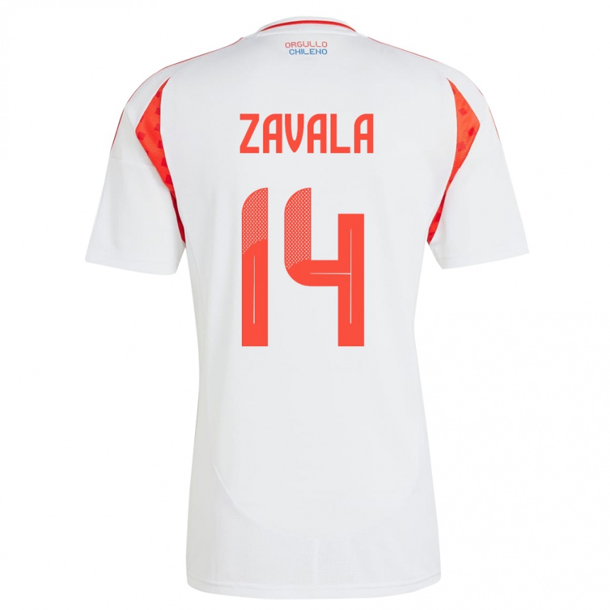 Niño Fútbol Camiseta Chile Cristián Zavala #14 Blanco 2ª Equipación 24-26 Perú