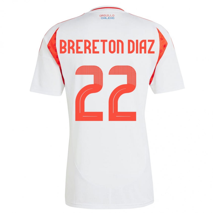 Niño Fútbol Camiseta Chile Ben Brereton Díaz #22 Blanco 2ª Equipación 24-26 Perú