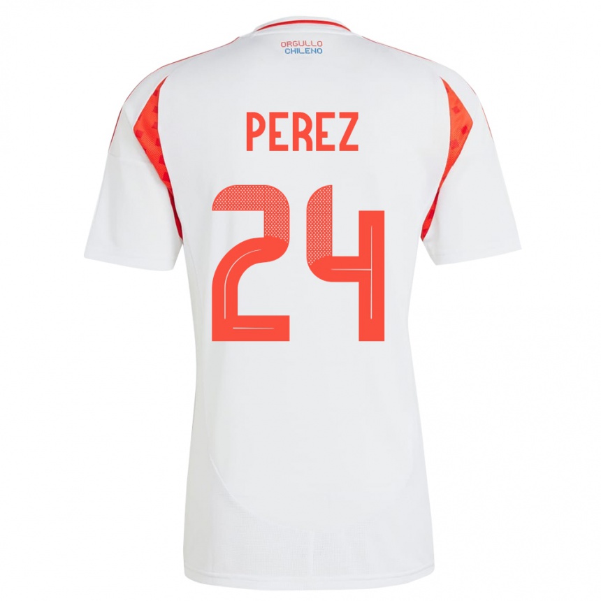 Niño Fútbol Camiseta Chile César Pérez #24 Blanco 2ª Equipación 24-26 Perú