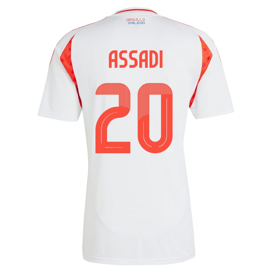 Niño Fútbol Camiseta Chile Lucas Assadi #20 Blanco 2ª Equipación 24-26 Perú