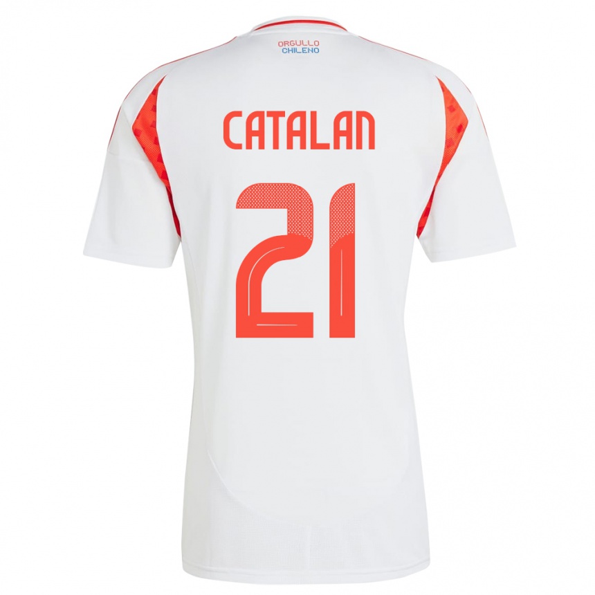 Niño Fútbol Camiseta Chile Matías Catalán #21 Blanco 2ª Equipación 24-26 Perú