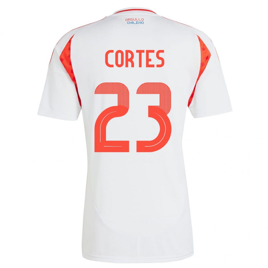 Niño Fútbol Camiseta Chile Brayan Cortés #23 Blanco 2ª Equipación 24-26 Perú