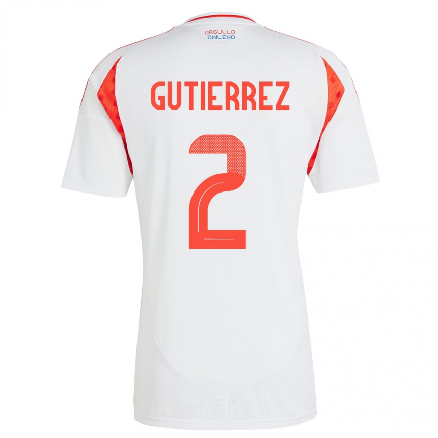 Niño Fútbol Camiseta Chile Joaquín Gutiérrez #2 Blanco 2ª Equipación 24-26 Perú