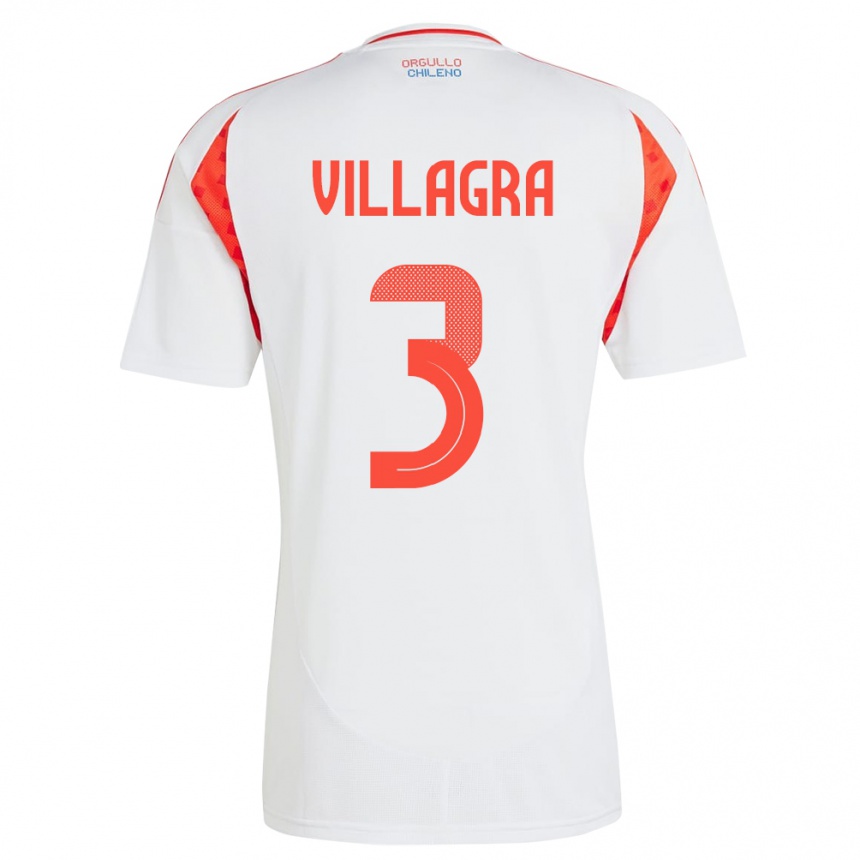 Niño Fútbol Camiseta Chile Jonathan Villagra #3 Blanco 2ª Equipación 24-26 Perú