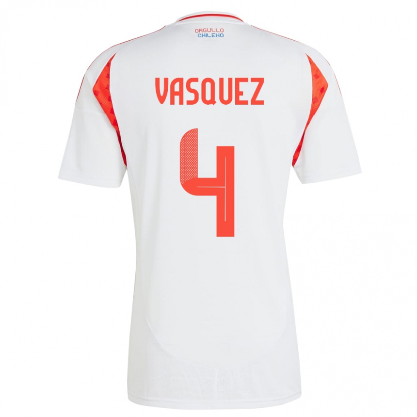 Niño Fútbol Camiseta Chile Matías Vásquez #4 Blanco 2ª Equipación 24-26 Perú