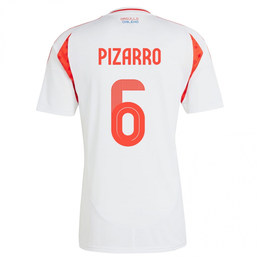 Niño Fútbol Camiseta Chile Vicente Pizarro #6 Blanco 2ª Equipación 24-26 Perú