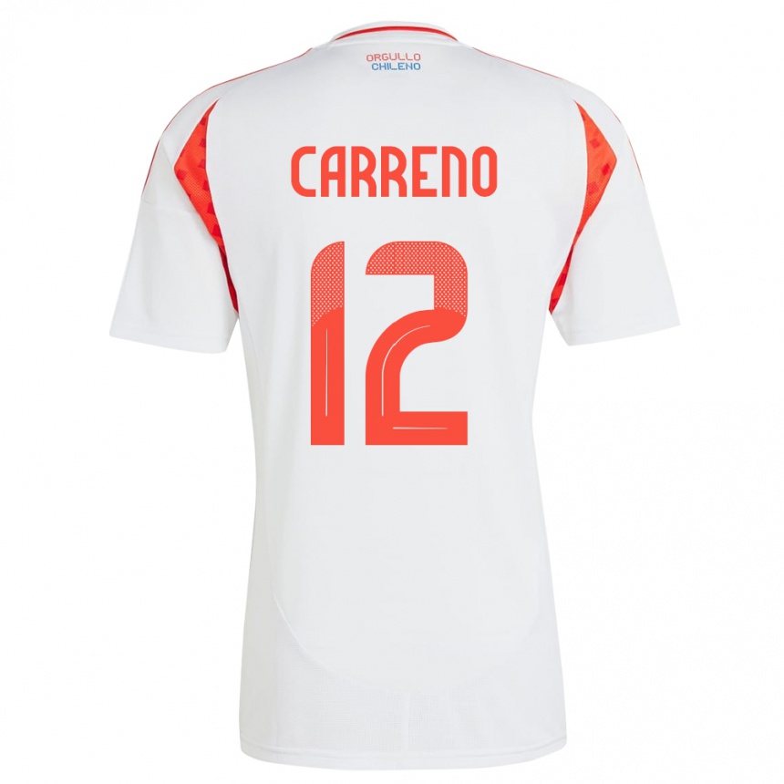 Niño Fútbol Camiseta Chile Diego Carreño #12 Blanco 2ª Equipación 24-26 Perú