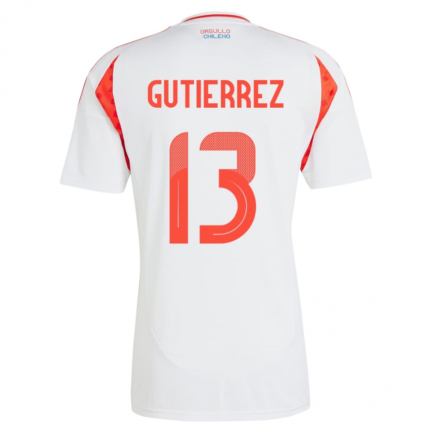 Niño Fútbol Camiseta Chile Daniel Gutiérrez #13 Blanco 2ª Equipación 24-26 Perú