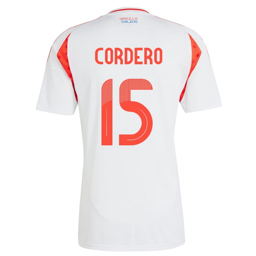 Niño Fútbol Camiseta Chile Renato Cordero #15 Blanco 2ª Equipación 24-26 Perú