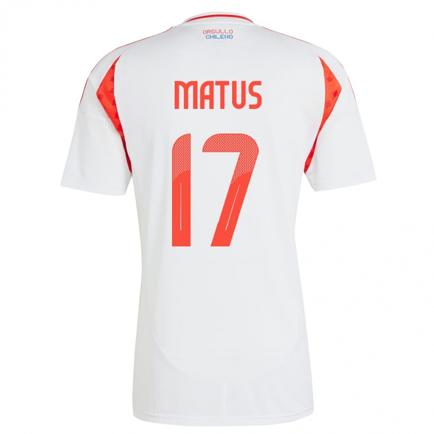 Niño Fútbol Camiseta Chile Esteban Matus #17 Blanco 2ª Equipación 24-26 Perú