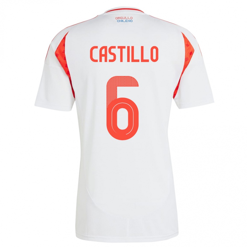 Niño Fútbol Camiseta Chile Cristóbal Castillo #6 Blanco 2ª Equipación 24-26 Perú