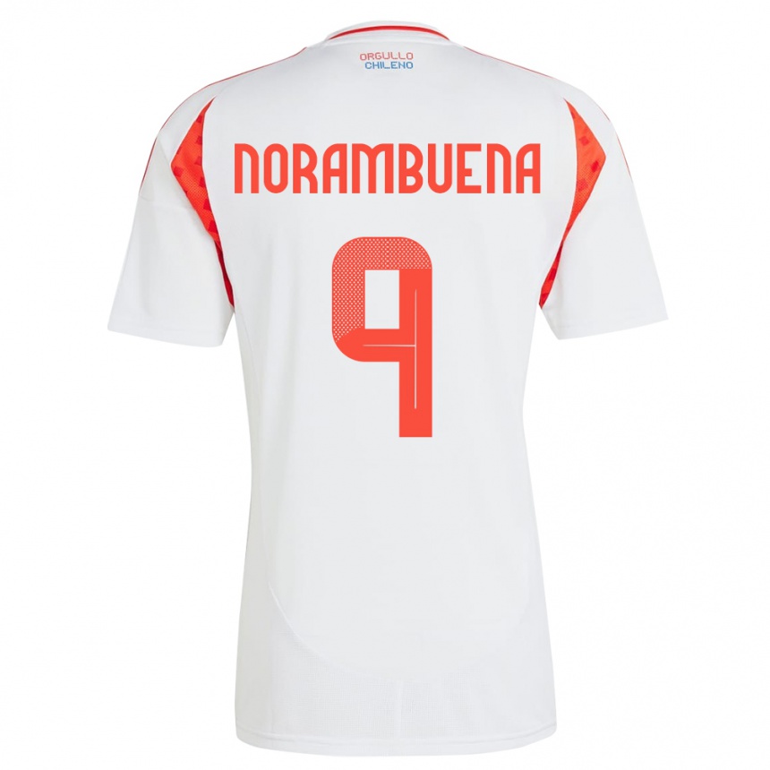 Niño Fútbol Camiseta Chile Gabriel Norambuena #9 Blanco 2ª Equipación 24-26 Perú