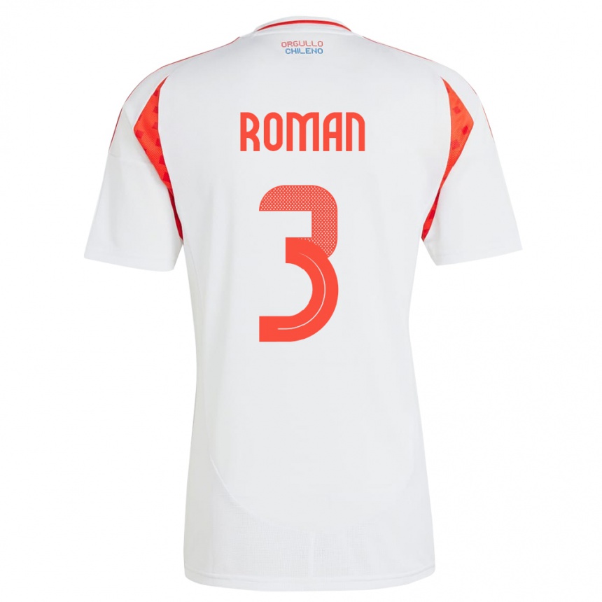 Niño Fútbol Camiseta Chile Iván Román #3 Blanco 2ª Equipación 24-26 Perú