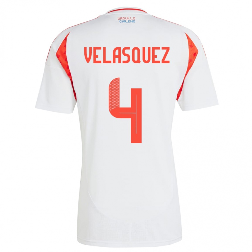 Niño Fútbol Camiseta Chile Lucas Velásquez #4 Blanco 2ª Equipación 24-26 Perú