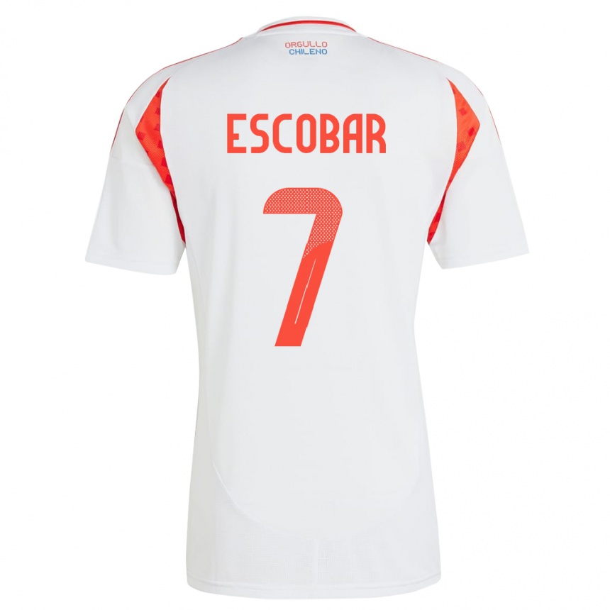 Niño Fútbol Camiseta Chile Bastián Escobar #7 Blanco 2ª Equipación 24-26 Perú