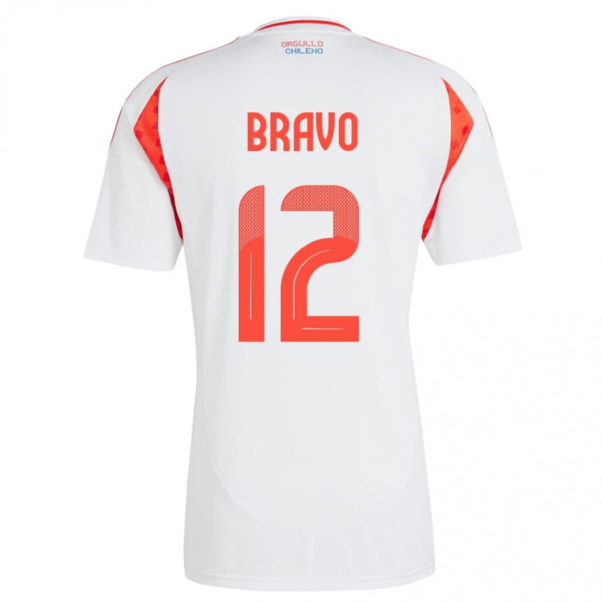 Niño Fútbol Camiseta Chile Christian Bravo #12 Blanco 2ª Equipación 24-26 Perú