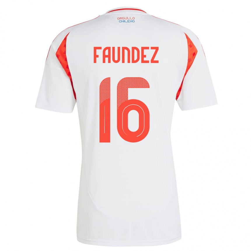 Niño Fútbol Camiseta Chile Felipe Faúndez #16 Blanco 2ª Equipación 24-26 Perú