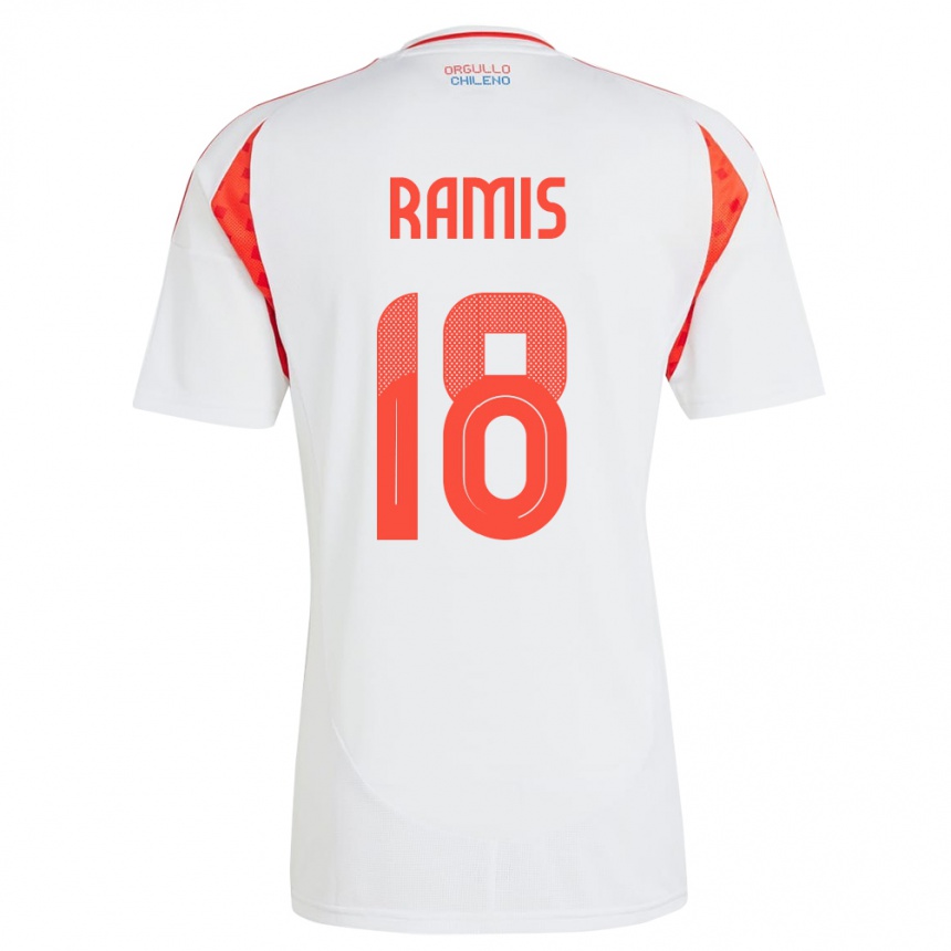 Niño Fútbol Camiseta Chile Oliver Ramis #18 Blanco 2ª Equipación 24-26 Perú