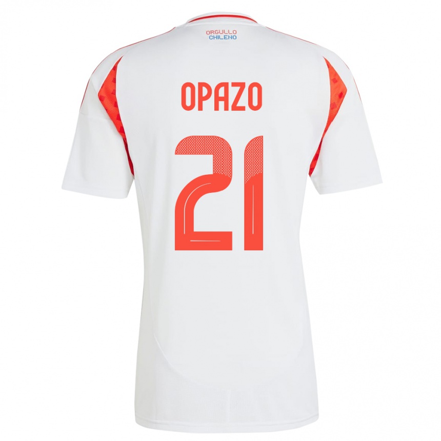 Niño Fútbol Camiseta Chile Diego Opazo #21 Blanco 2ª Equipación 24-26 Perú