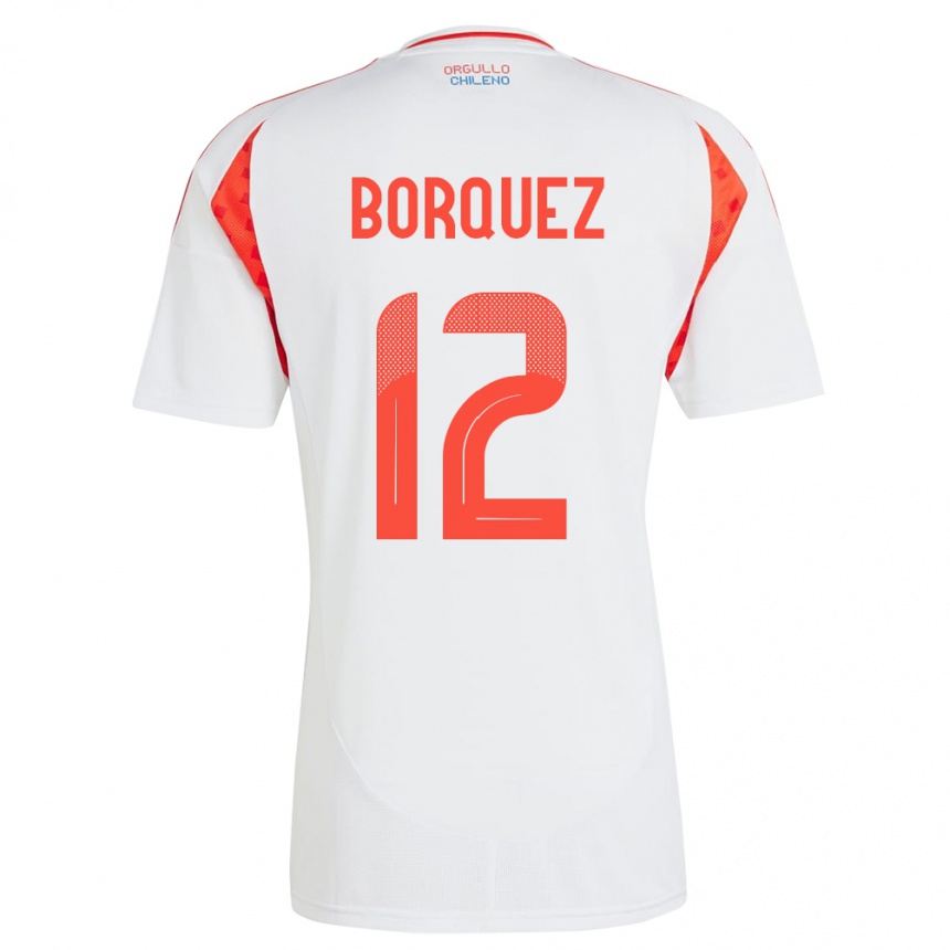 Niño Fútbol Camiseta Chile Gabriela Bórquez #12 Blanco 2ª Equipación 24-26 Perú