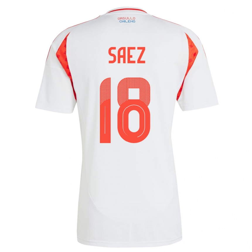 Niño Fútbol Camiseta Chile Camila Sáez #18 Blanco 2ª Equipación 24-26 Perú