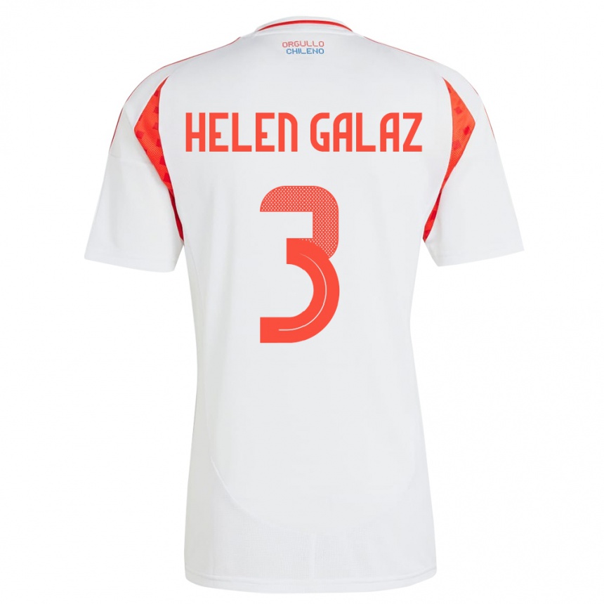 Niño Fútbol Camiseta Chile Su Helen Galaz #3 Blanco 2ª Equipación 24-26 Perú