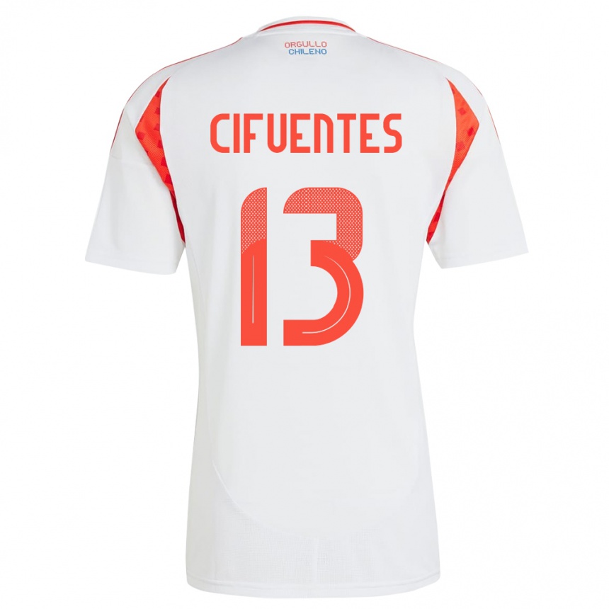 Niño Fútbol Camiseta Chile Anaís Cifuentes #13 Blanco 2ª Equipación 24-26 Perú