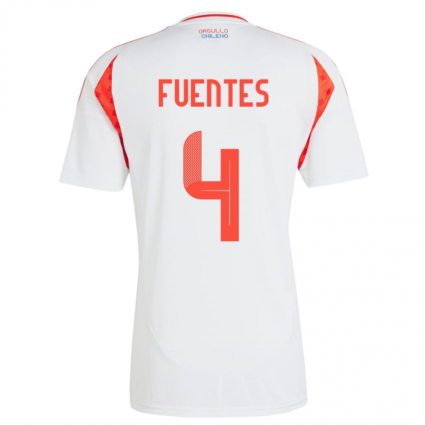 Niño Fútbol Camiseta Chile Karen Fuentes #4 Blanco 2ª Equipación 24-26 Perú