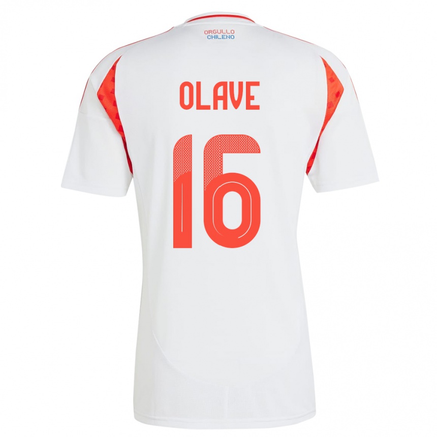 Niño Fútbol Camiseta Chile Isidora Olave #16 Blanco 2ª Equipación 24-26 Perú