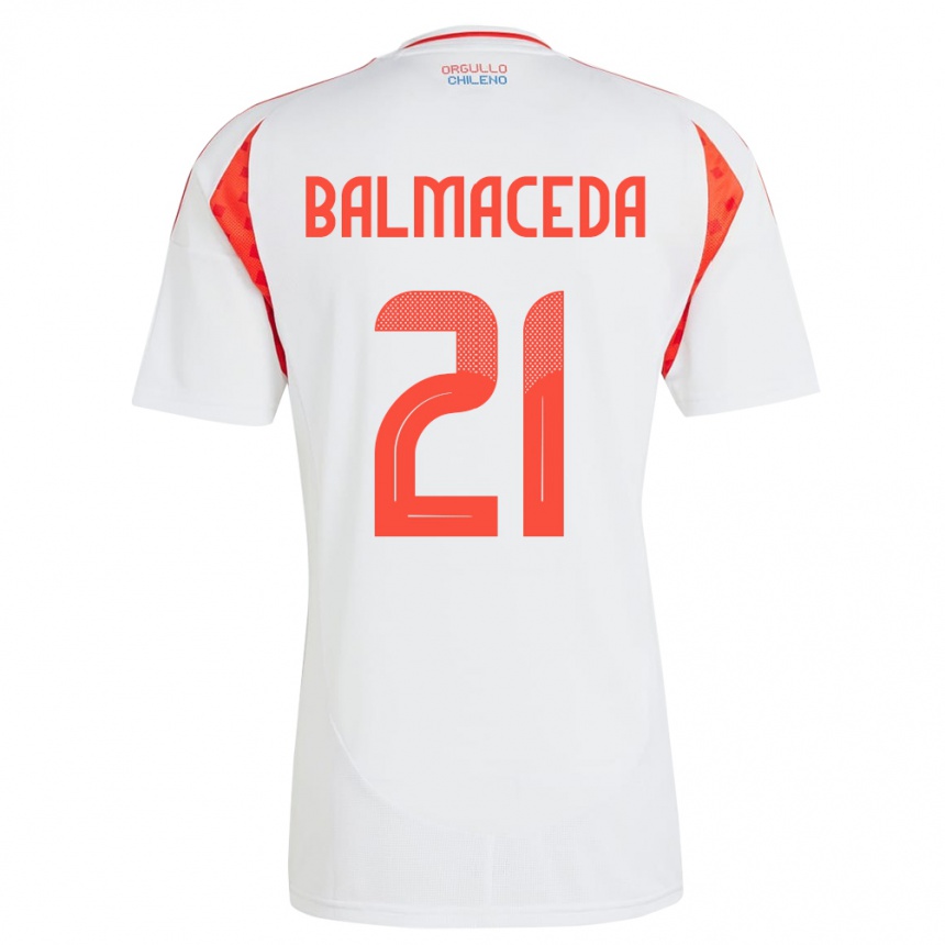 Niño Fútbol Camiseta Chile Rosario Balmaceda #21 Blanco 2ª Equipación 24-26 Perú