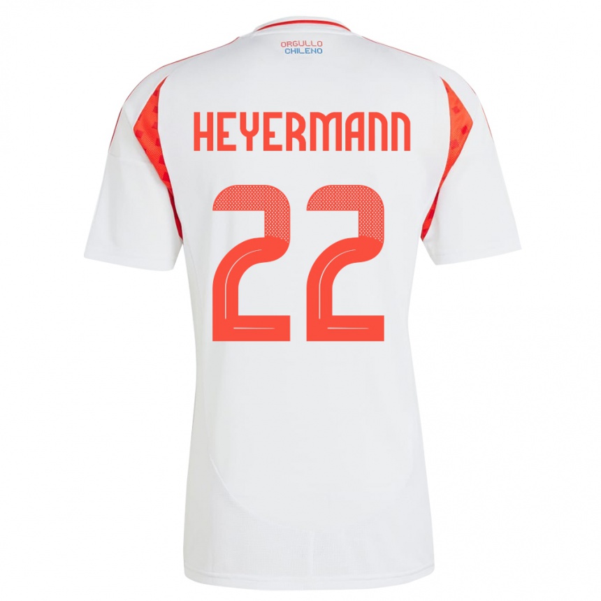 Niño Fútbol Camiseta Chile Agustina Heyermann #22 Blanco 2ª Equipación 24-26 Perú