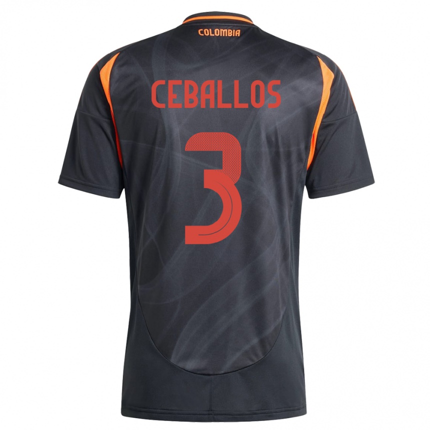 Niño Fútbol Camiseta Colombia Brayan Ceballos #3 Negro 2ª Equipación 24-26 Perú